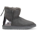 UGG Classic Mini Grey Silver Zip Lacquer